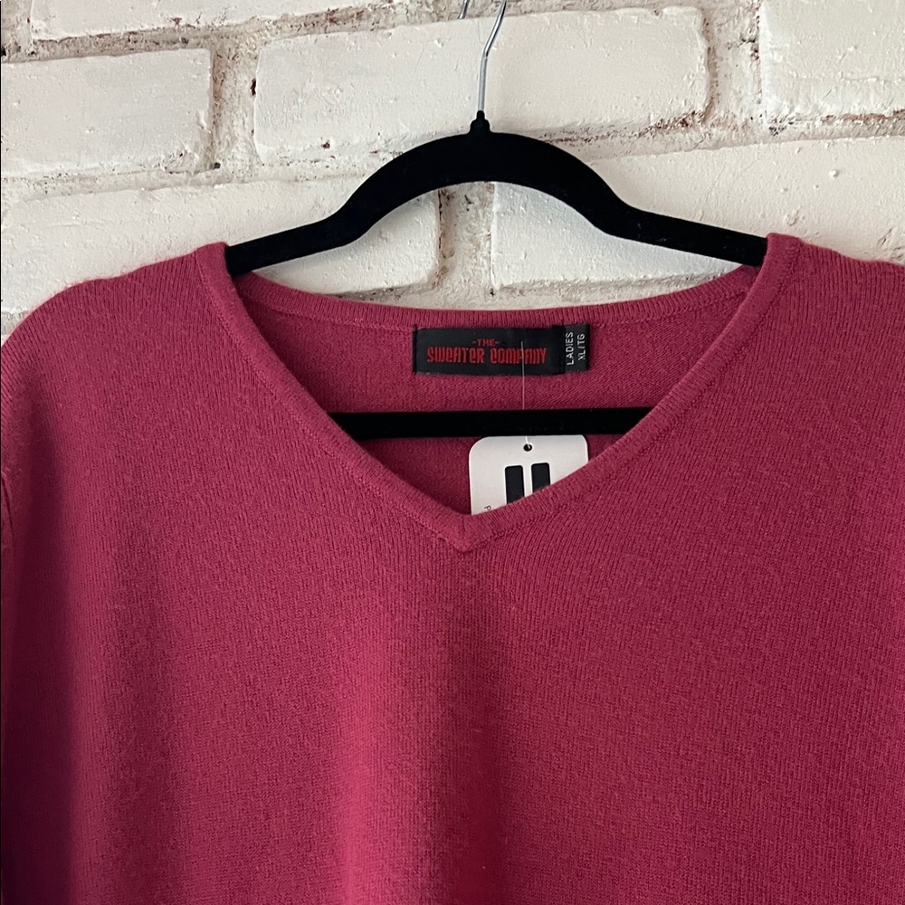 Women’s V-Neck Sweater in Deep Raspberry - Picture 3 of 6
